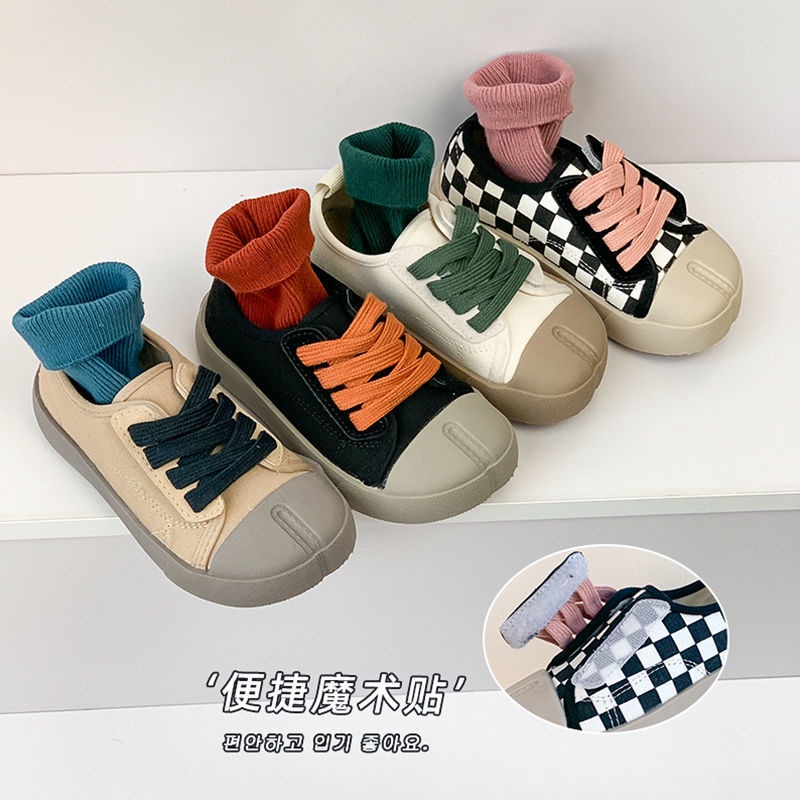 Giày Thể Thao Vải Canvas Giả Hai Màu Đen Trắng Thời Trang Mùa Xuân 2022 Cho Bé Mẫu Giáo