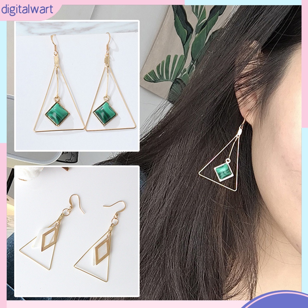 Đôi bông tai dáng dài hình tam giác đính đá độc đáo thời trang cho nữ