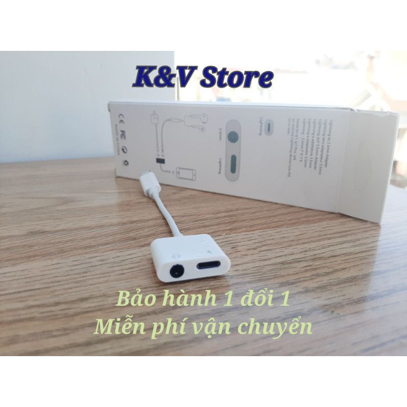 Cáp chuyển đổi tai nghe từ lightning thành cổng 3.5mm và cổng sạc lightning,Bảo Hành 1 đôi 1