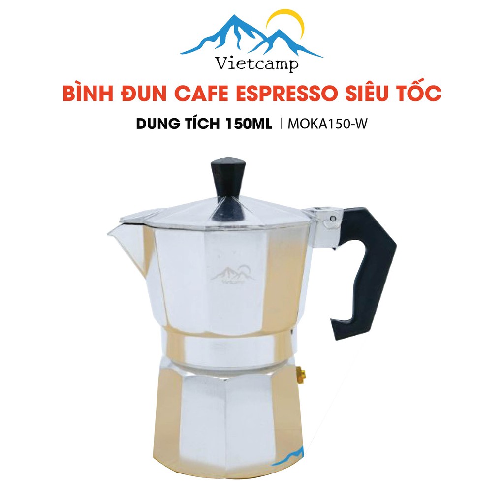 Bình nhôm đun cafe Espresso siêu tốc Moka Pot màu bạc - 150 ml nước - 15 gram cafe Pha được 5 shot