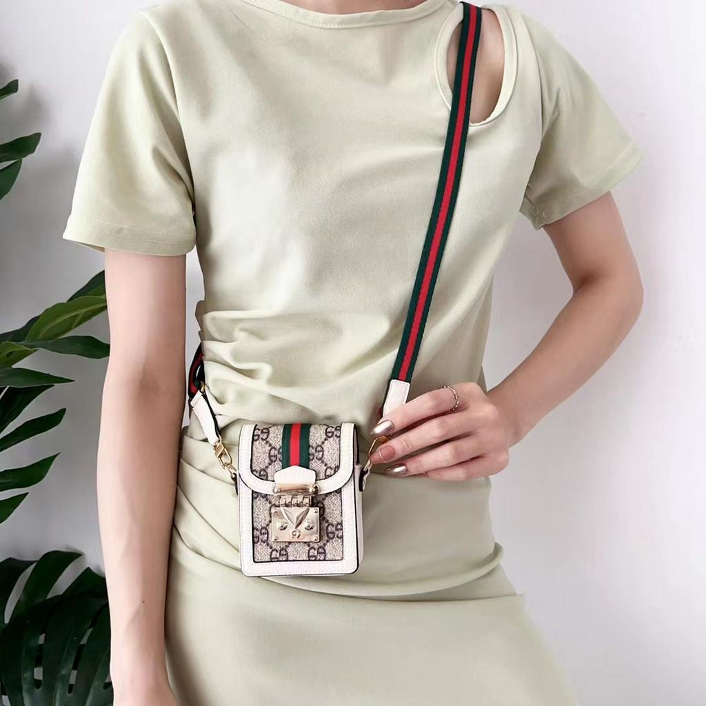 Hàng Spot.S. Fashion G.Embroidered Túi Nhỏ / Khóa Kim Loại + Dây Đeo Phù Hợp Với Điện Thoại Di Động Samsung Có Thể Gập Lại Túi Đựng Tiền Xu