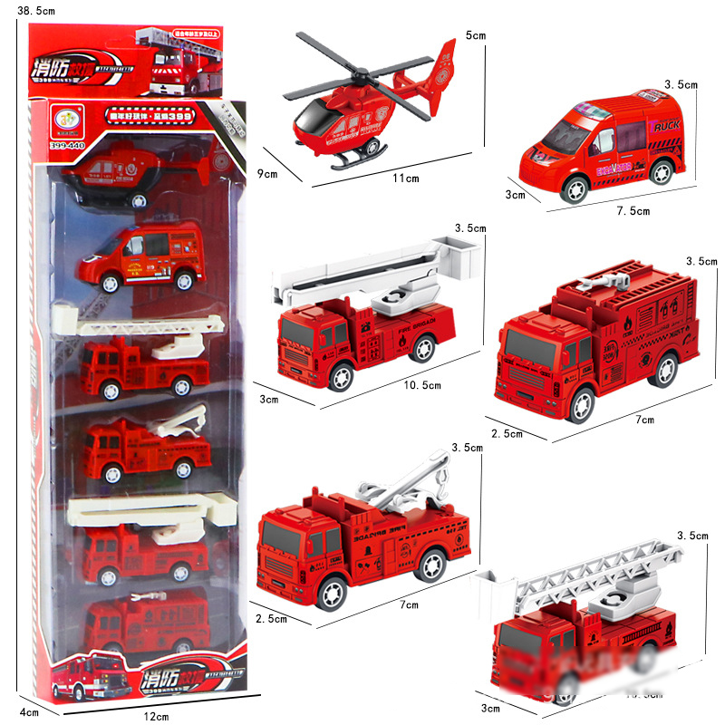 Set 6 mô hình xe cứu hỏa đồ chơi vui nhộn cho bé