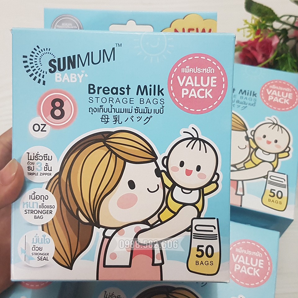 Túi trữ sữa sunmum 50pcs, hộp 50 túi trữ sữa sunmum cho mẹ