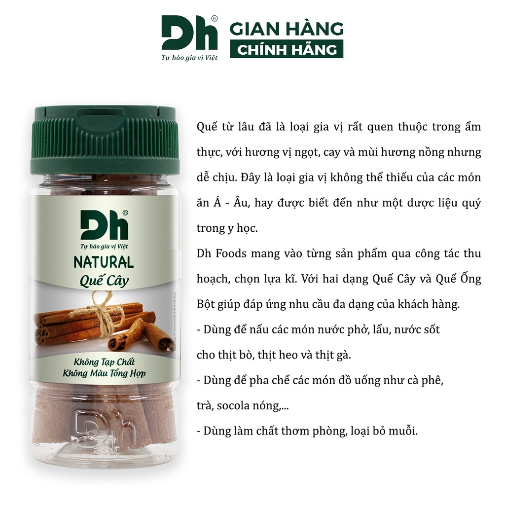 Quế cây nguyên chất Natural DH Foods chế biến thực phẩm 20gr