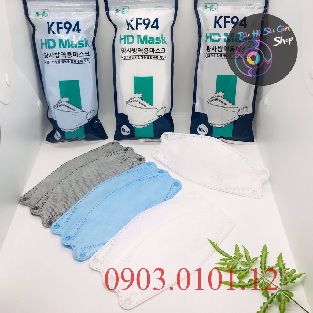 Khẩu trang kf94 chính hãng HD, 4d mask Cao Cấp 4 lớp kháng khuẩn nẹp kẽm không xổ lông không gây ngứa (bịch 10 cái)