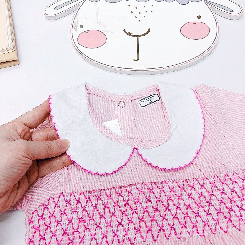 Váy LITTLEMAVEN hồng kẻ chun ngực
