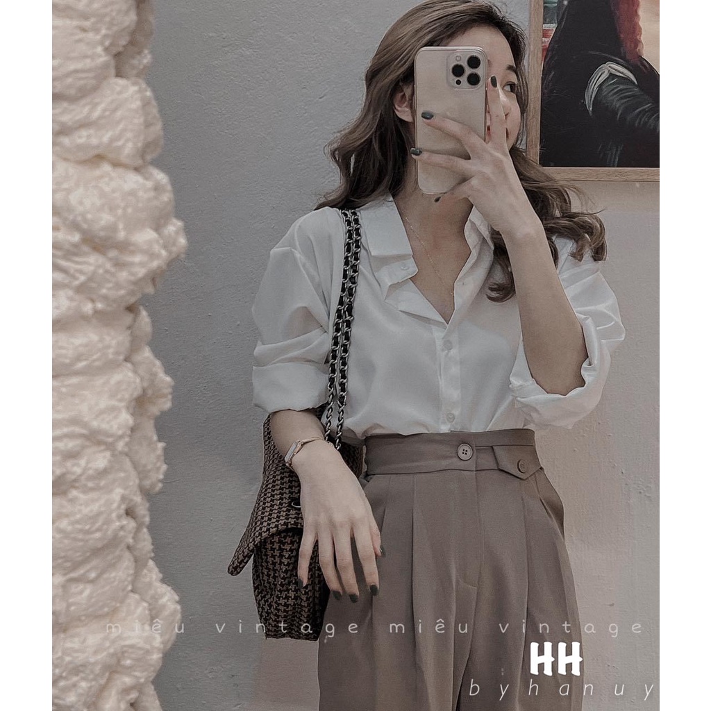 [Mã FAMARAL1 giảm 10K đơn 50K] ÁO SƠ MI BASIC TRẮNG DÀI TAY