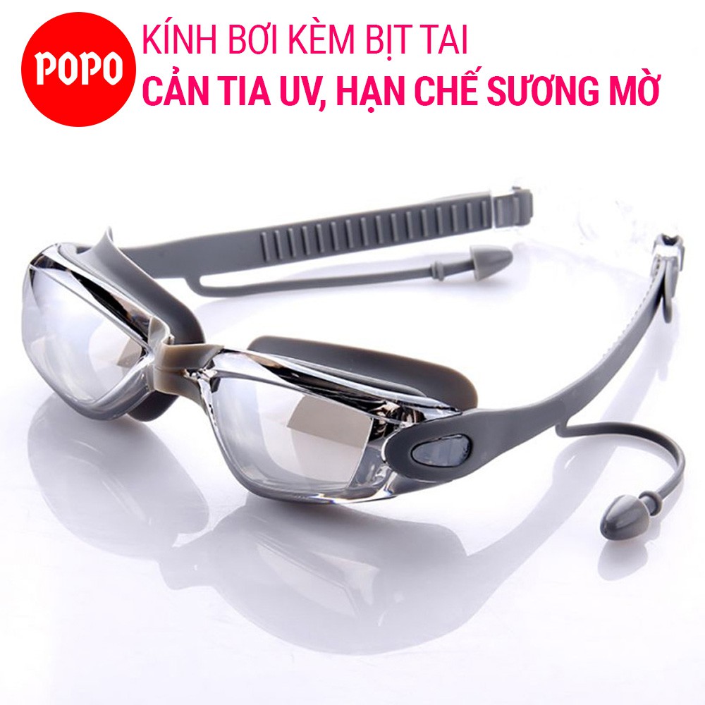 Kính bơi tráng gương cản tia UV cho người lớn POPO sử dụng khi thi đấu cho nam nữ cho bé từ 8 tuổi