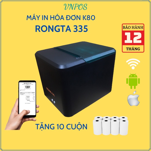 [Nhập mã THIE9 GIẢM 8%] Máy in hóa đơn K80 RT335 LAN WIFI in Bill không dây từ điện thoại &amp; máy tính PC dùng giấy 80m