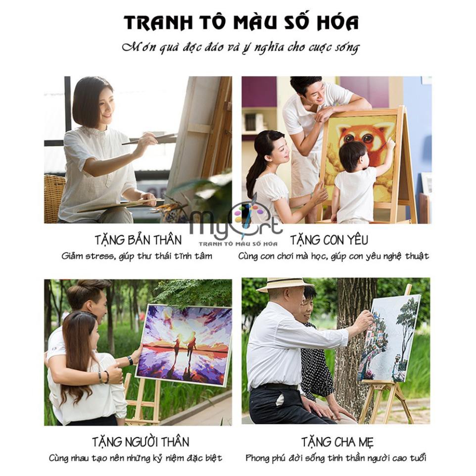 Tranh tự tô màu sơn dầu số hóa - Mã DV0743 Đôi thiên nga trắng dưới trăng Tranh động vật con vật hình yêu Myart