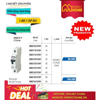 Cầu dao tự động Panasonic bảo vệ quá tải & ngắn mạch Át tô mát 1P 16A, 1P 20A, 1P 32A, 1P 40A, 1P 50A, 1P 63A