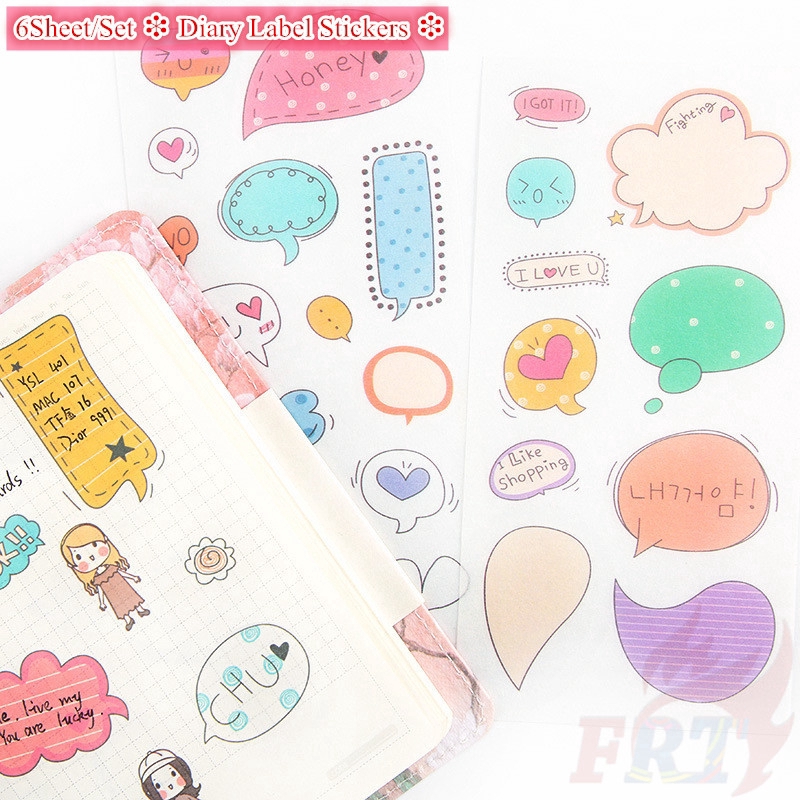 &gt; Ready Stock &lt; ❉ Dialog Giấy và decal dán tường ❉6Sheet/Set DIY Diary Scrapbooking Decals Stickers