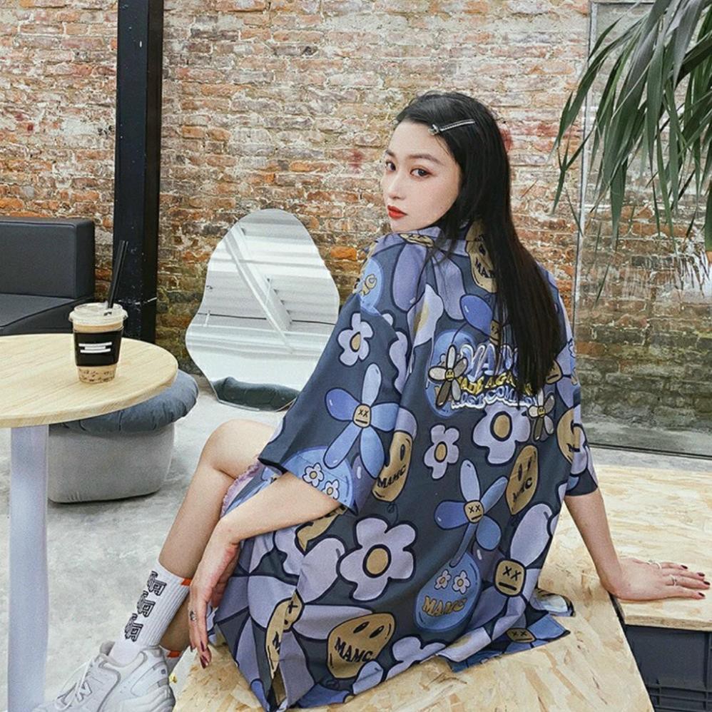 Áo sơ mi unisex chiffon tay ngắn in họa tiết hoạt hình có thể mặc cặp mặc nhóm vải mềm mịn thoáng mát !