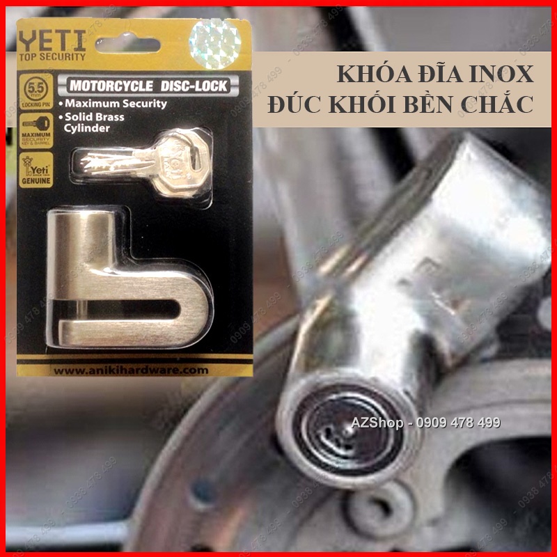 Khóa Đĩa Xe Inox Đúc Khối Nhãn Hiệu Yeti Siêu Bền -  6227