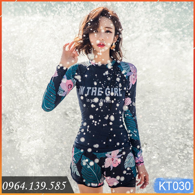 Bikini nữ dáng thể thao dài tay chống nắng, có size cho bé gái lớn từ 40kg, chất bơi thun lạnh Lycra dày dặn đẹp | KT030