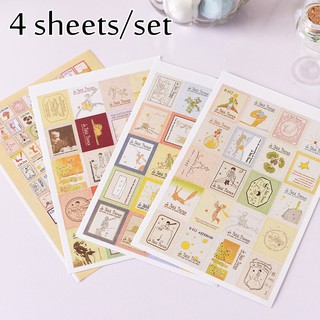4 sticker hình tờ tem hoàng tử bé trang trí sổ tay scrapbooking bằng decal