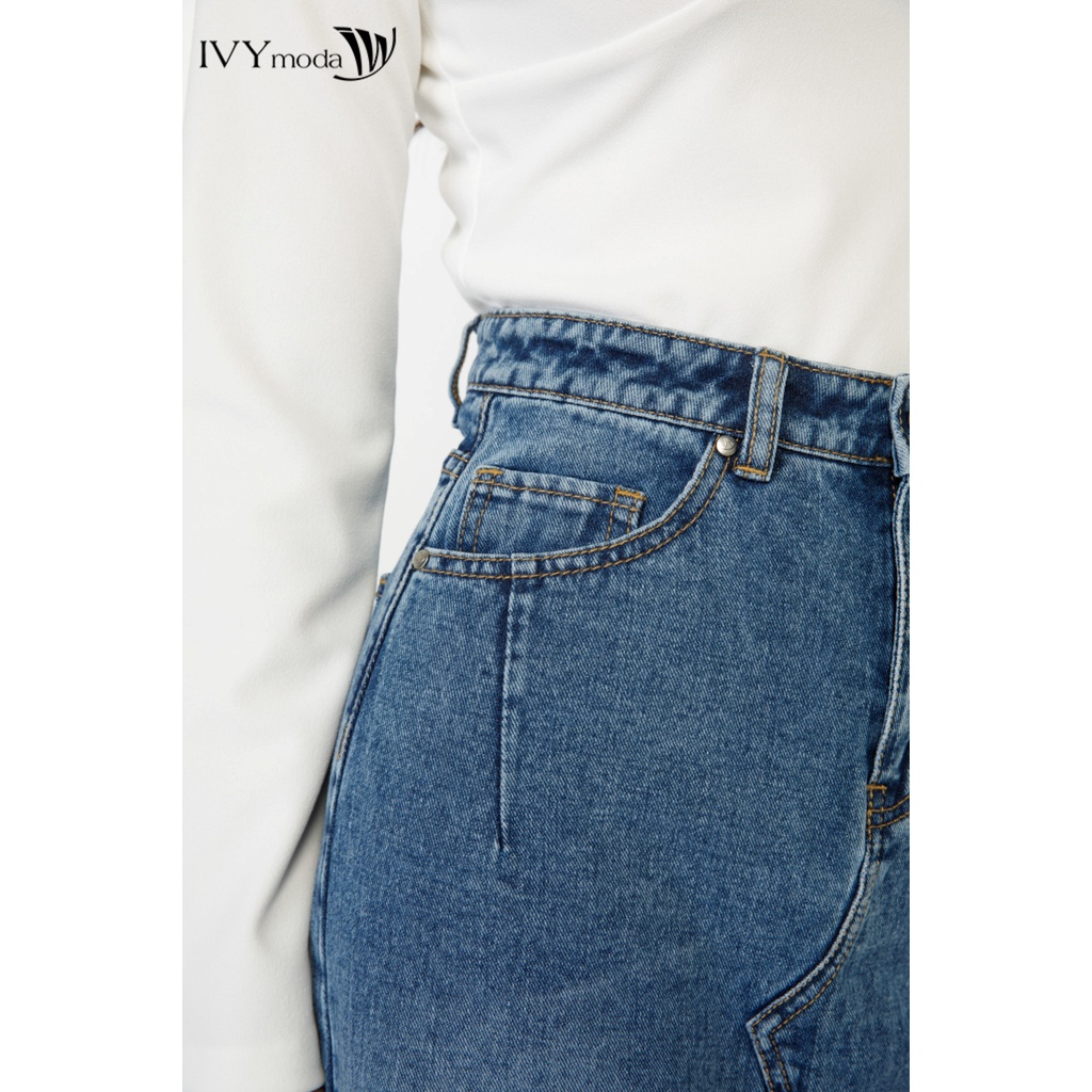 Chân váy bò chữ A xẻ trước IVY moda MS 32B8851