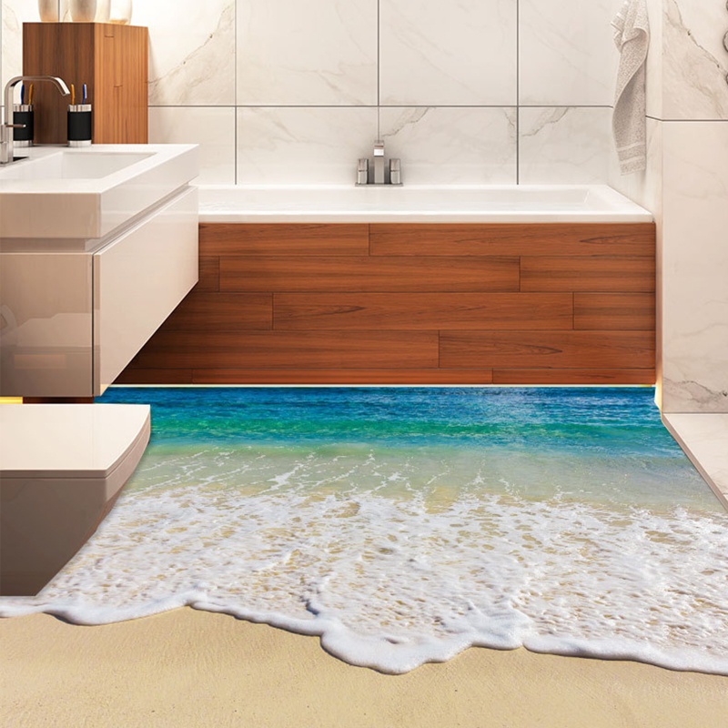 Đề Can 3D Tự Dính Chống Nước Chống Trượt Hình Sóng Biển Trang Trí Sàn Nhà