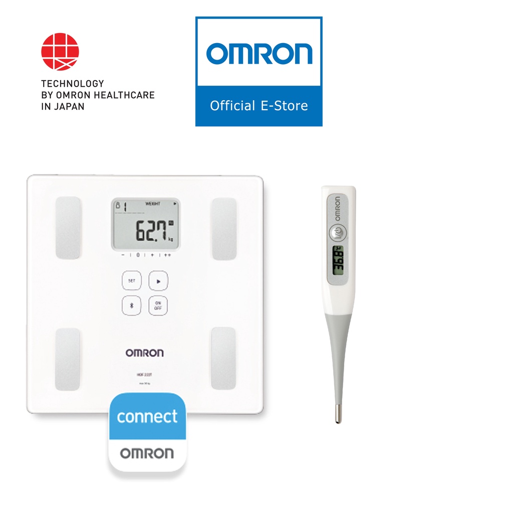 Combo khỏe đẹp Máy đo lượng mỡ cơ thể Omron HBF-222T và Nhiệt kế điện tử Omron MC-343F