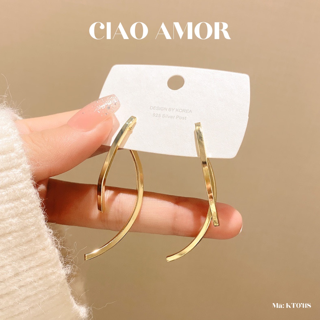 Khuyên tai nữ, Bông tai nữ bạc 925 dài hai thanh thanh lịch Hàn Quốc đơn giản Trang sức Ciao Amor - KT0418