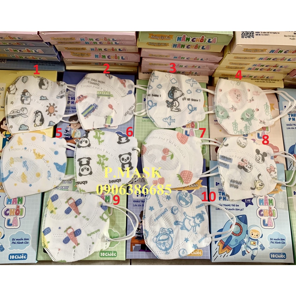 Hộp 10 Chiếc Khẩu Trang 3D MẦM CHỒI LÁ Thịnh Phát Cho Bé 3 Lớp Kháng Giọt Bắn, Kháng Khuẩn Tốt