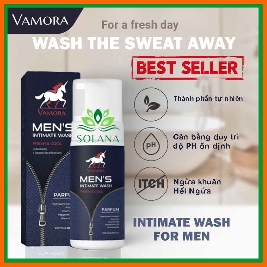 [TẶNG BÔNG RỬA MẶT] Dung Dịch Vệ Sinh Nam VAMORA MEN'S INTIMATE WASH Hương Nước Hoa, Bọt Vệ Sinh Nam SOLANA
