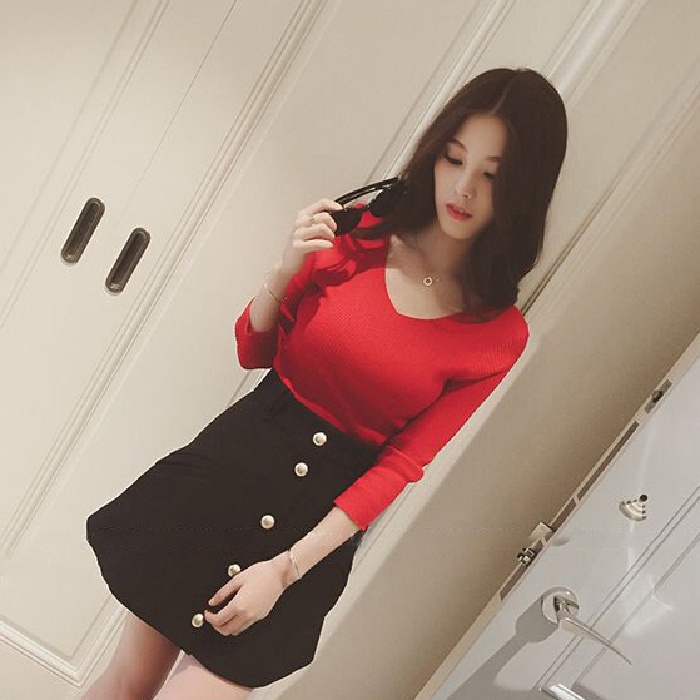 【ZHELIHANGFEI】Áo Len Tay Dài Cổ Chữ V Thời Trang Quyến Rũ Cho Nữ