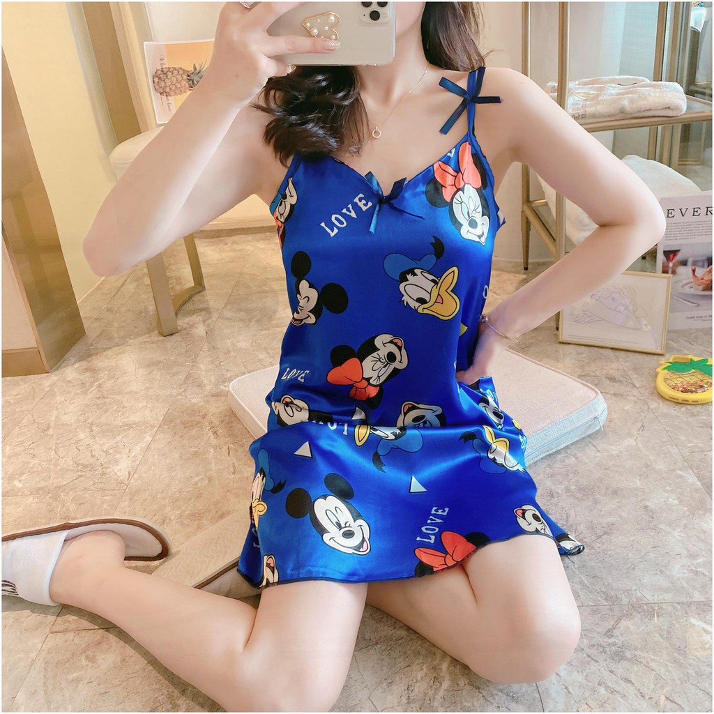 Đầm ngủ 2 dây lụa, Váy ngủ 2 dây lụa dễ thương dành cho nữ mùa hè hàng quảng châu | BigBuy360 - bigbuy360.vn