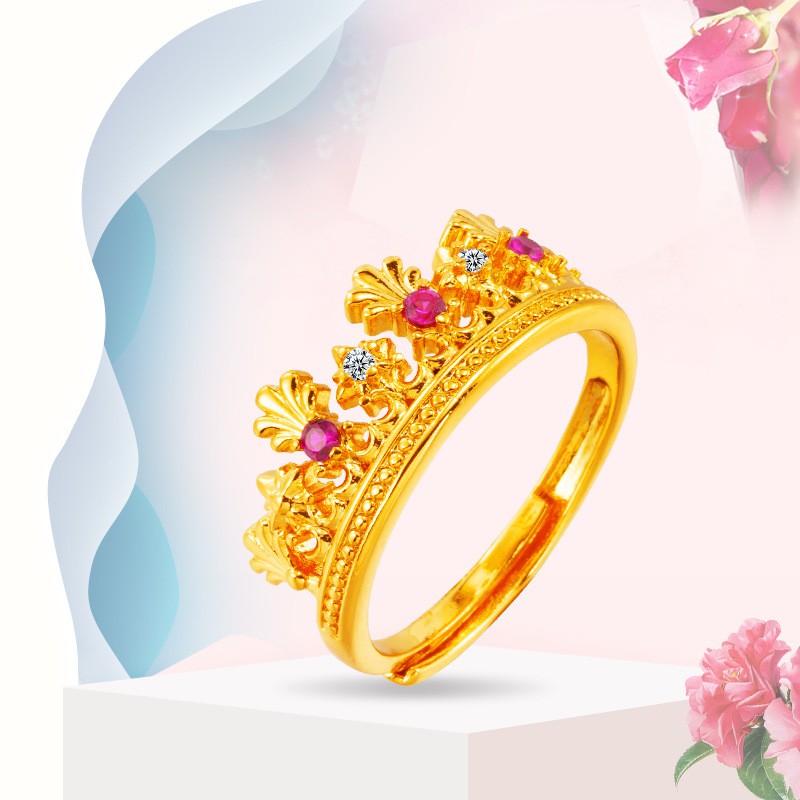 Nhẫn Mạ Vàng 18k Hình Vương Miện Đính Đá Sang Trọng