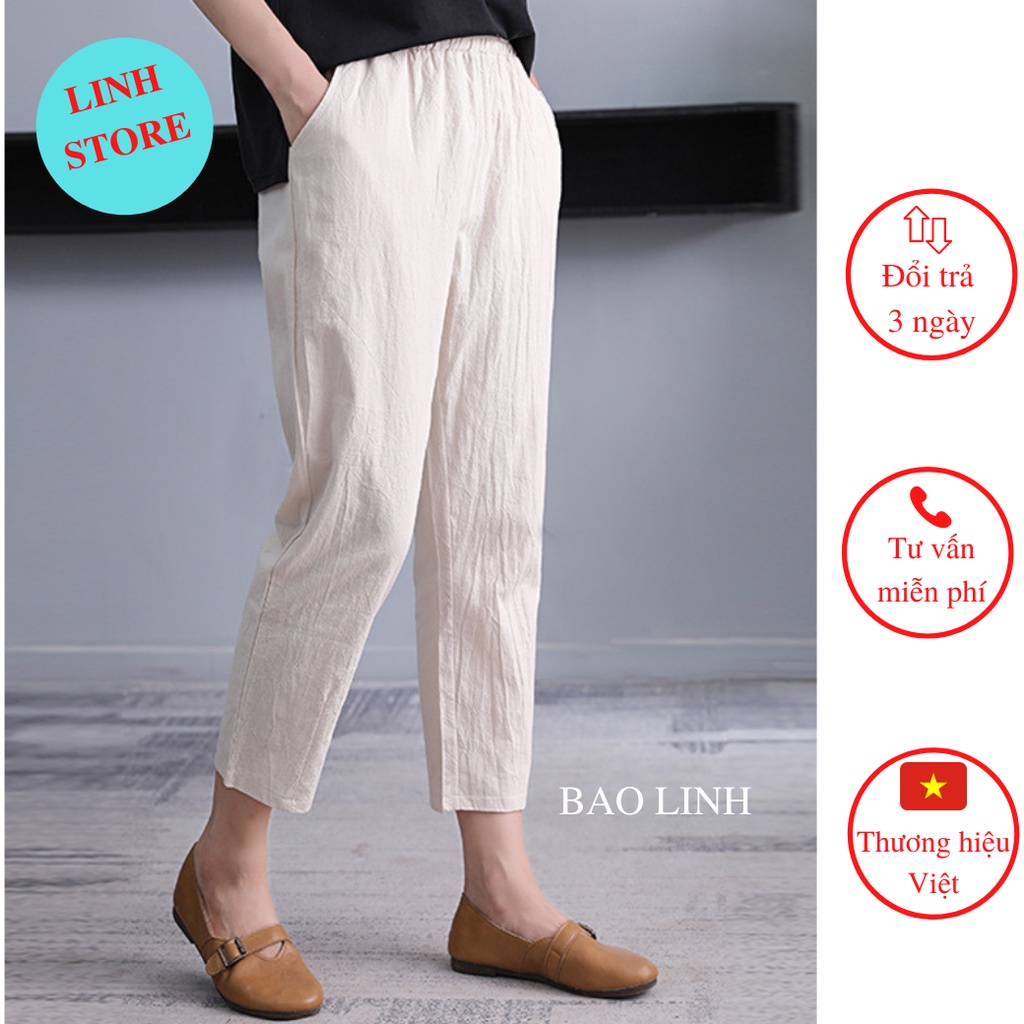 Quần Đũi Nữ LINH Store  Lưng Cao Cạp Chun  Dáng Dài Công Sở  Chất Liệu Đũi Xước Mặc Đi Làm Đi Học