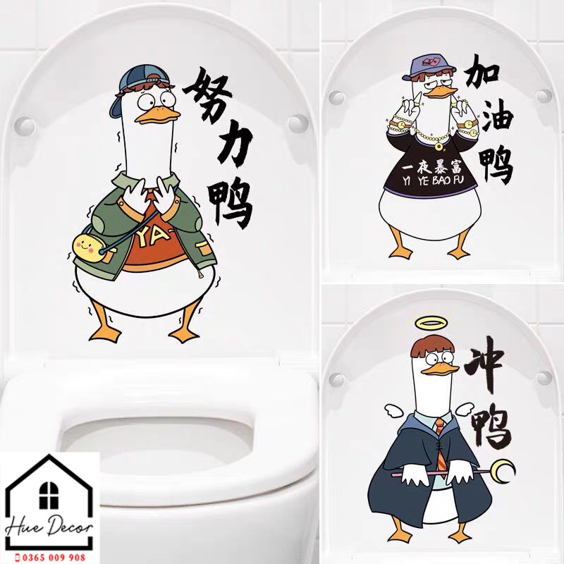Trang trí toilet bồn cầu dân chơi Vịt hài hước sẵn keo , siêu bền