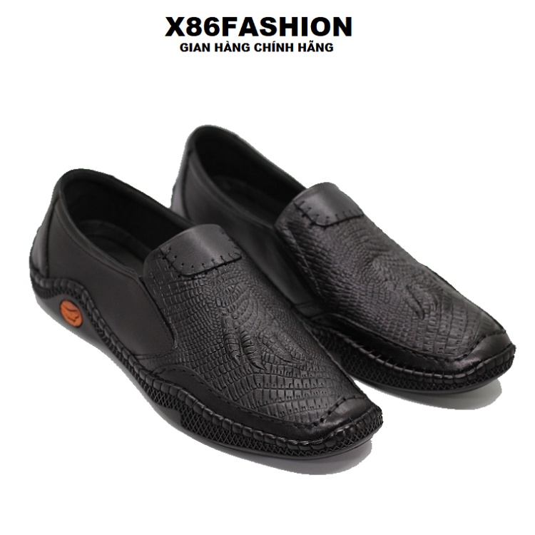 Giày Lười Nam Da Bò Dập Tay Cá Sấu Chất Da Bò Mềm Đế Cao Su X86fashion-R12