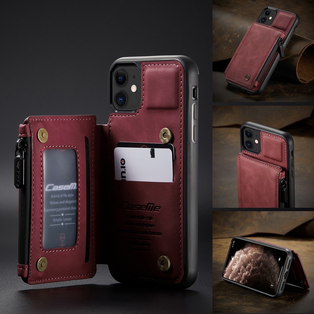 iPhone XSMax XR X XS 7Plus 8Plus 7 8 SE iX i7+i8+iSE⭐CaseMe Double Clasp Wallet Flip Leather Phone Case Cover⭐APPLE Pho