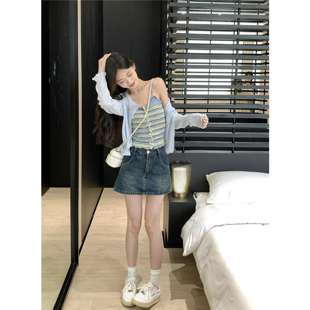 63601 Mùa Hè Phong Cách Mới Áo Nịt Hai Dây Sọc Đầy Màu Sắc