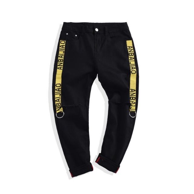 Quần  baggy jeans thời trang unisex Nam nữ dây khoen vàng