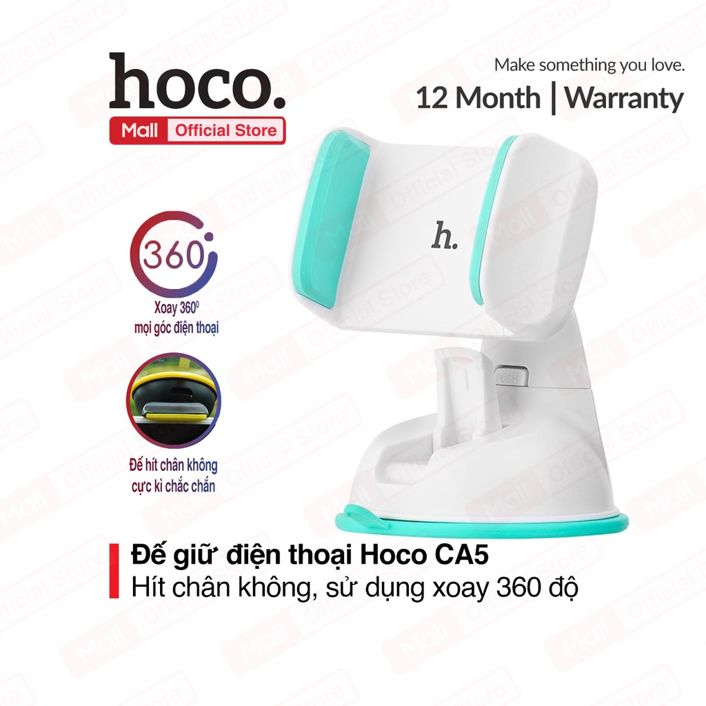 Giá đỡ điện thoại Hoco CA5 kẹp điện thoại di động trên xe hơi xoay 360 độ, đế hít chân không cực kì chắc chắn