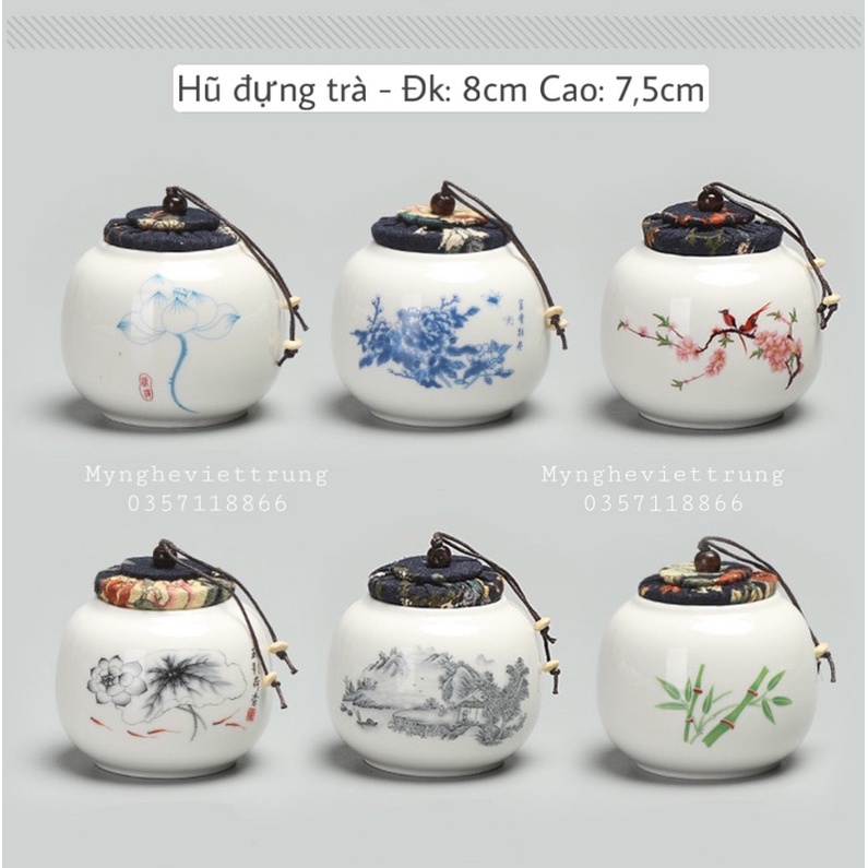 Lọ gốm sứ cao cấp đựng trà nắp gấm