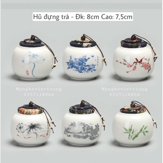 Lọ gốm sứ cao cấp đựng trà nắp gấm