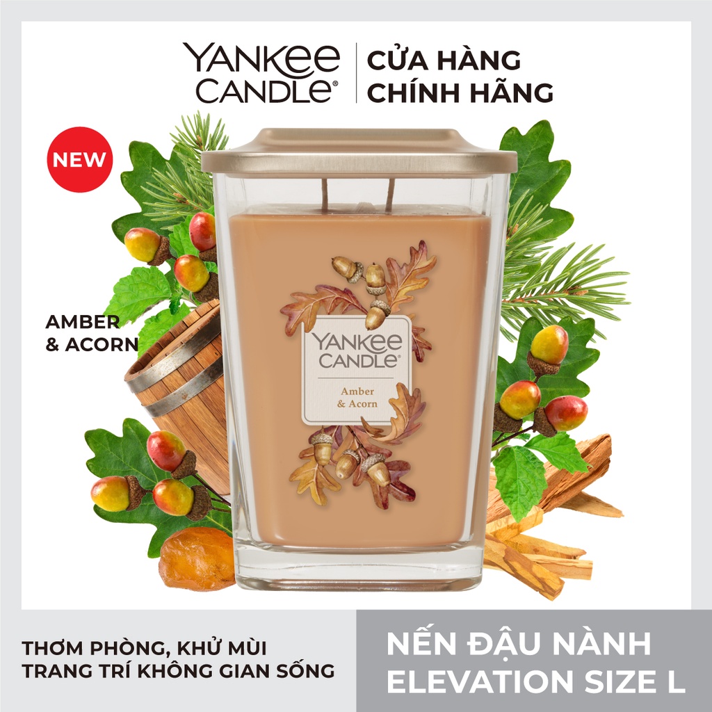 Nến ly vuông Elevation Yankee Candle size L - Amber &amp; Acorn (552g)