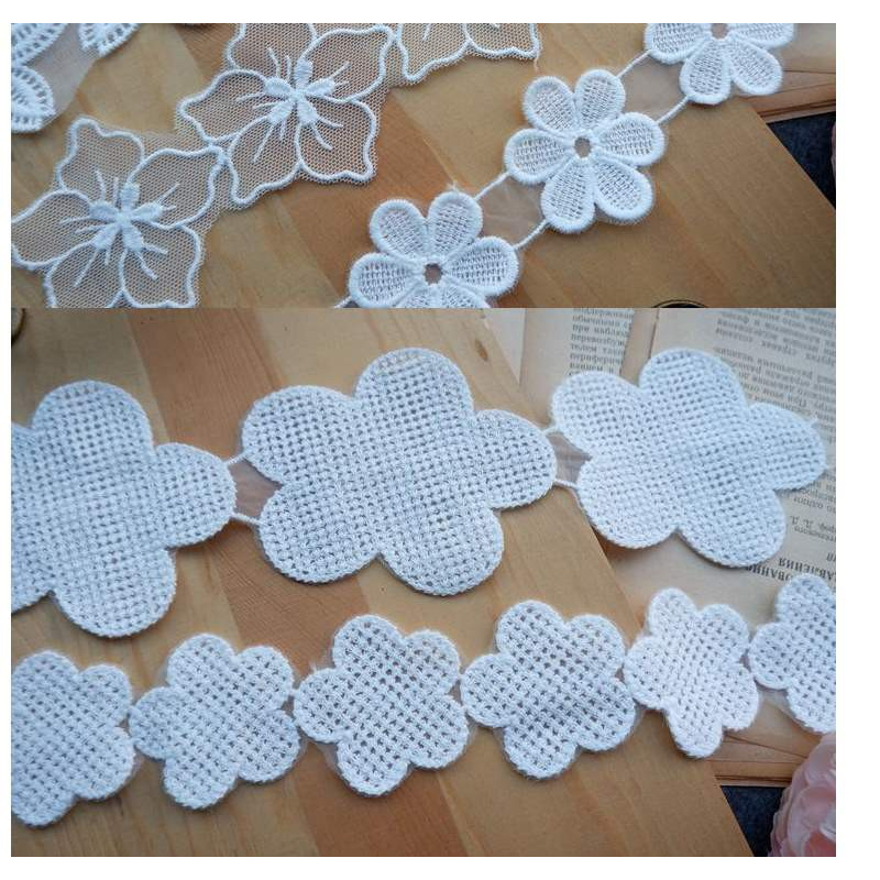 Vải lưới organza thêu hoa ren rayon rộng 4-7cm