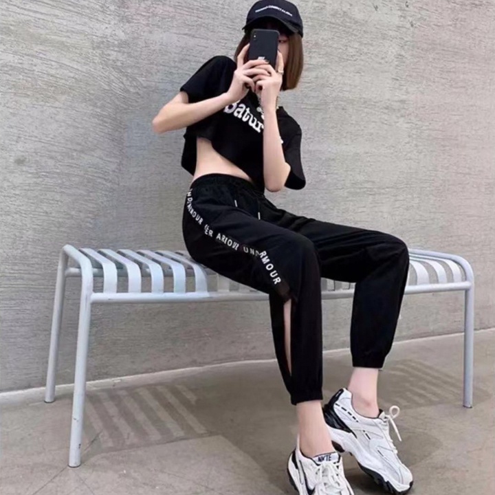 Quần jogger đũi xước nữ viền chữ bo gấu thời trang LADYA STORE M82