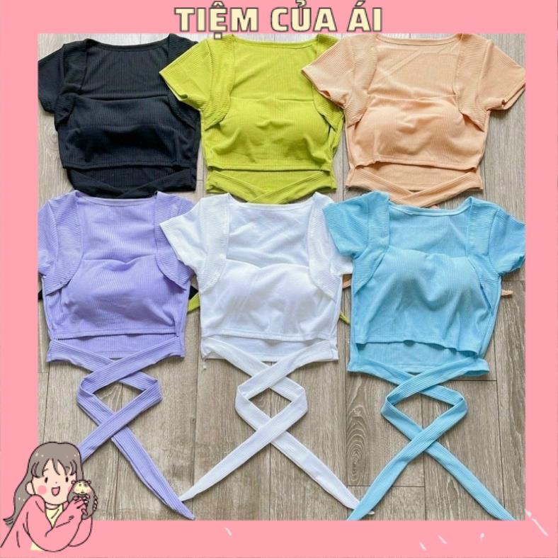 🌸 ÁO CROPTOP QUẤN EO TAY NGẮN CÓ MÚT 🌸