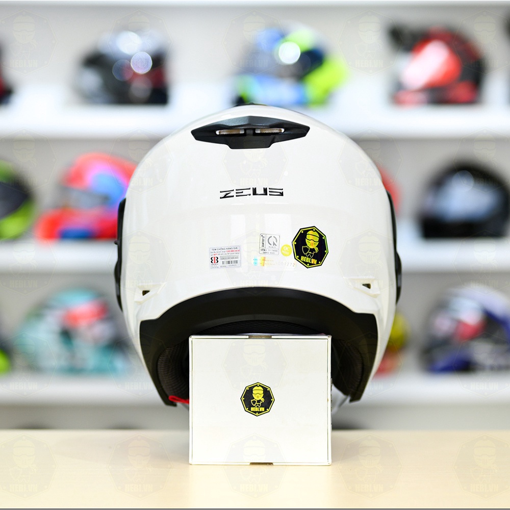 Mũ 3/4 2 Kính Zeus 613B Trắng Bóng Tặng Kèm Mái Che Có Thể Tháo Rời
