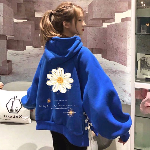 Áo khoác nỉ chui hoddie nam nữ in bông hoa sau lưng