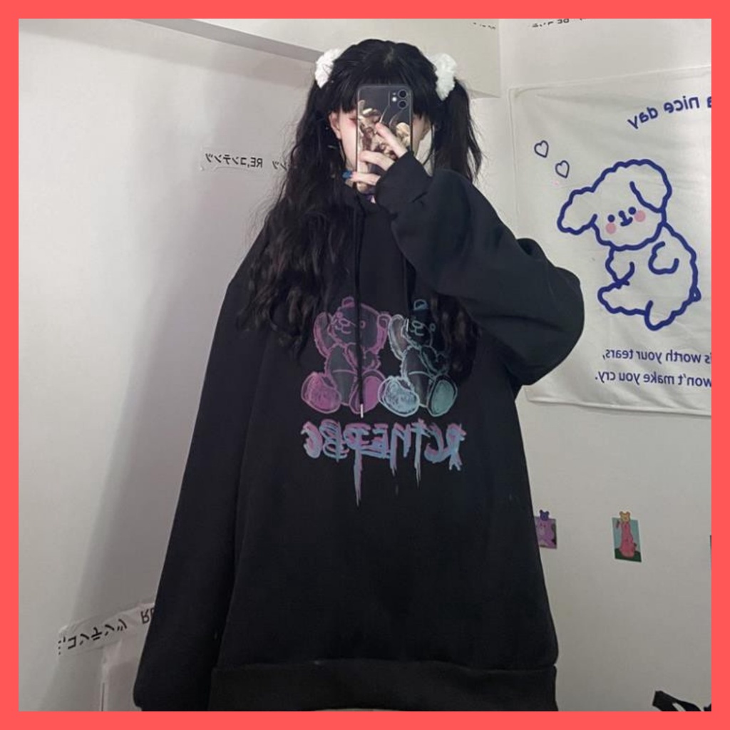 Áo hoodie nữ unisex form rộng hình gấu siêu chất, hoodie nữ unisex form rộng có mũ thời trang cá tính UNA09 | BigBuy360 - bigbuy360.vn