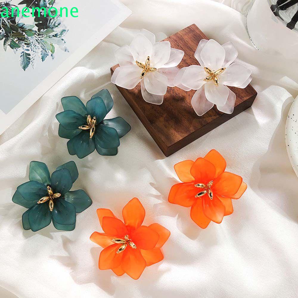 1 Đôi Bông Tai Hình Cánh Hoa Bằng Nhựa Acrylic Phối Kim Loại Nhiều Màu Sáng Tạo