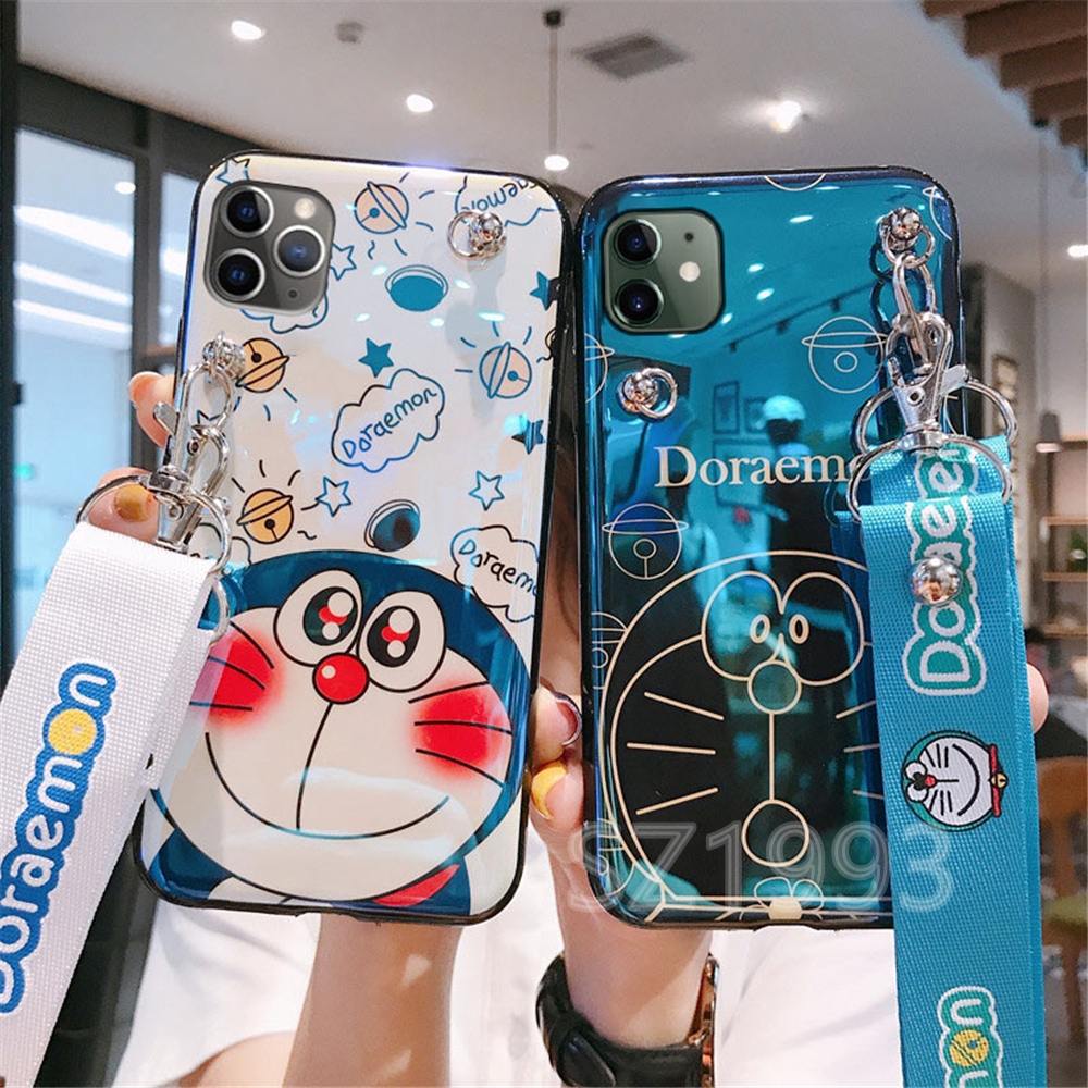 DORAEMON Bộ ốp lưng samsung Điện Thoại Phối Hình Doreamon Thời Trang + Giá Đỡ + Dây Đeo Dành Cho Samsung J7 Pro J3 Pro J4 Plus J7 Prime J2 Prime J6 2018 J4 2018 J2 Pro 2018 J7 Plus A8 2018 A7 2018