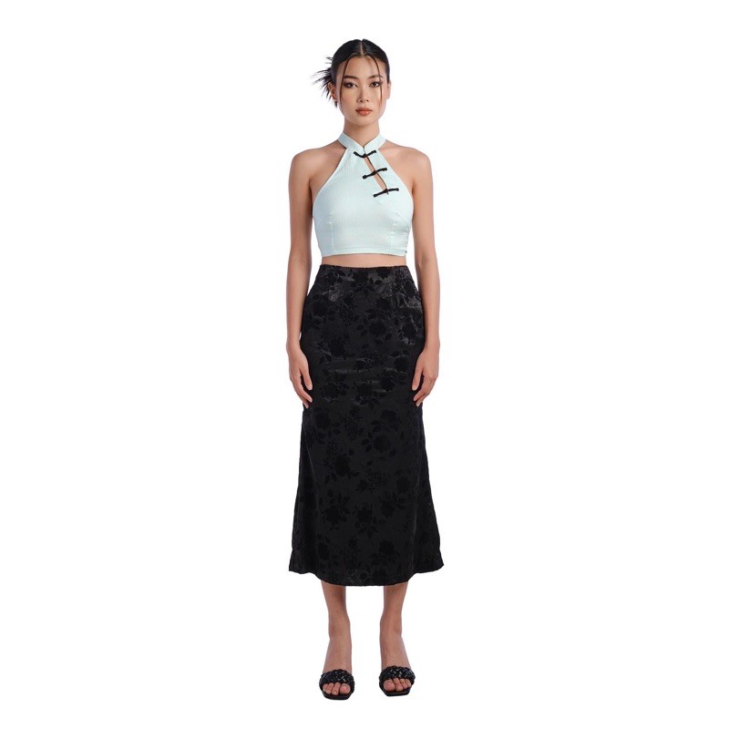 VELVET ROSE SKIRT - Chân Váy Dài Họa Tiết Nổi Dập Nhung Hoa Hồng (Black) | BigBuy360 - bigbuy360.vn