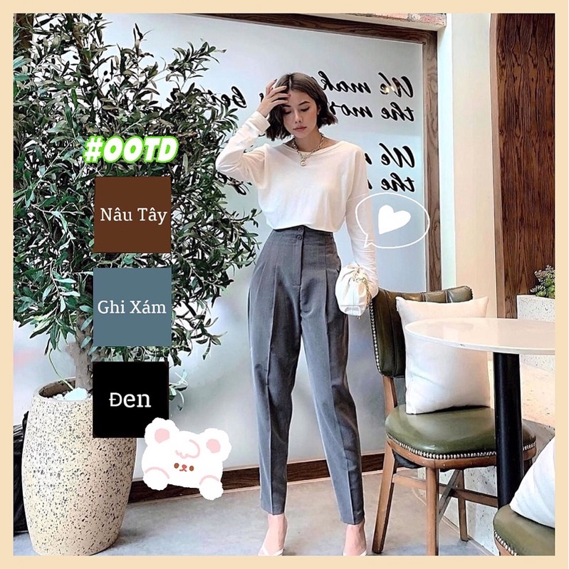 Quần baggy nữ cạp cao 2 khuy may liền chất đẹp diện công sở văn phòng M240 Gomtrend