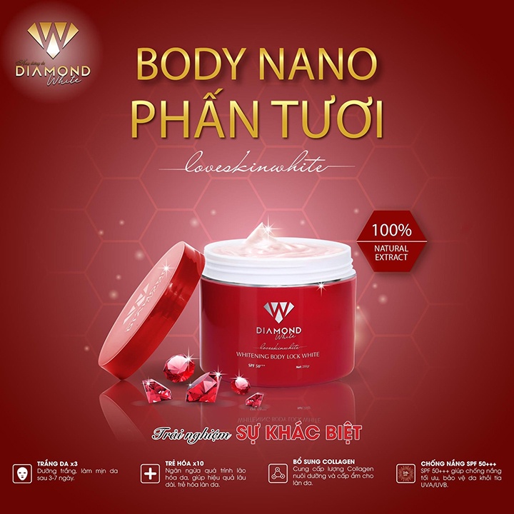 Kem  body trắng da nano phấn tươi Diamond White 250g